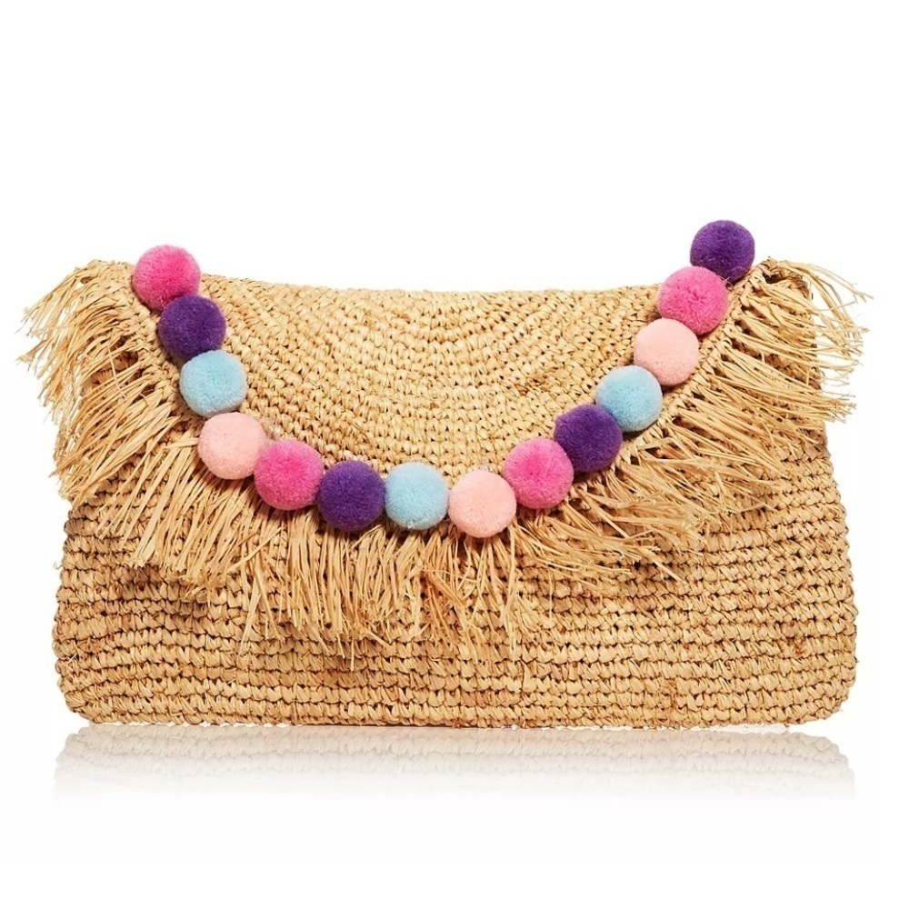 BTB Los Angeles Sera Pom Pom Raffia Clutch